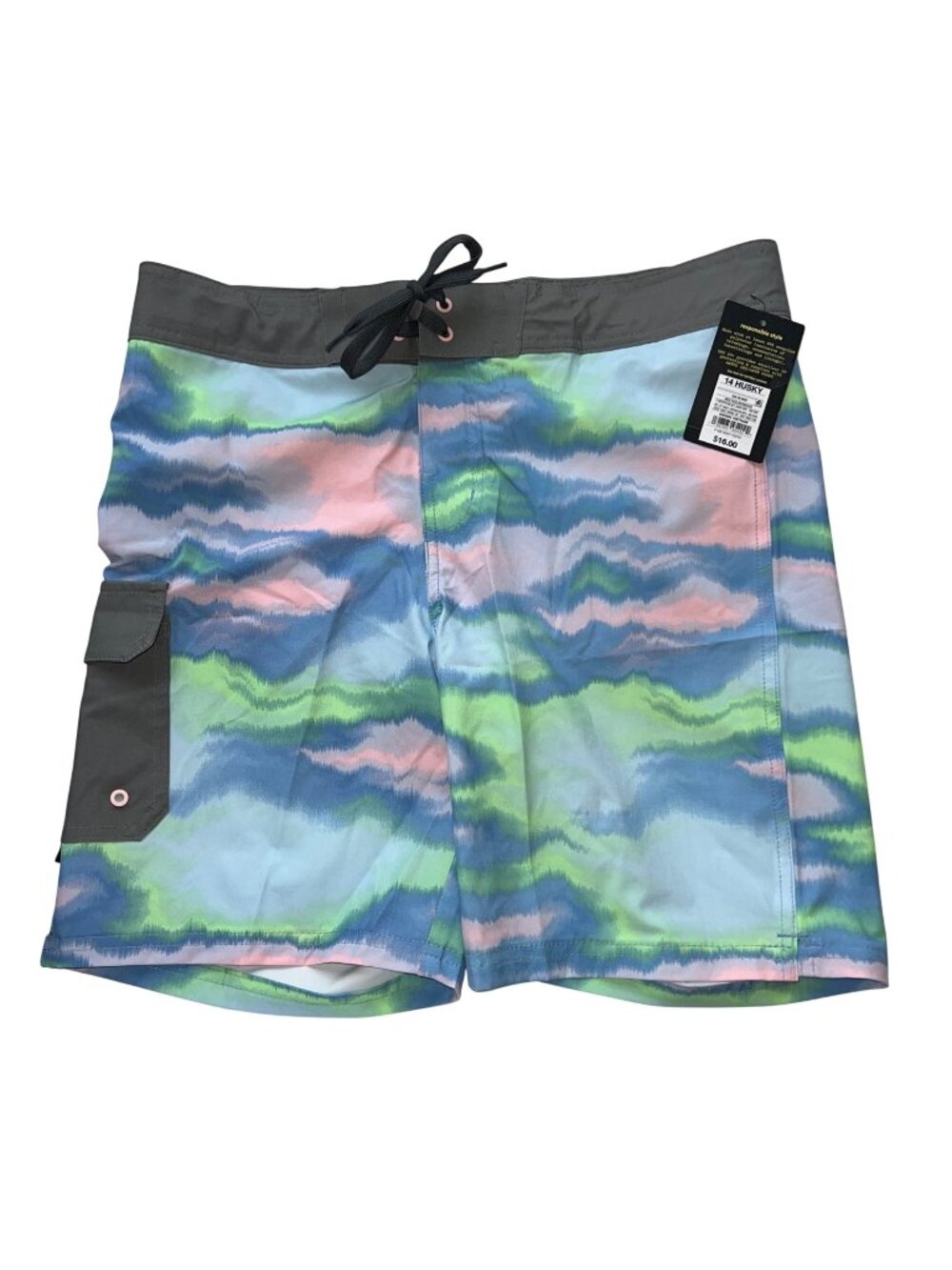 Art Class Swim Shorts Boys 14 Husky Multicolor Tie Dye UPF 50+ Adjustable Waist